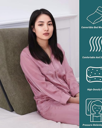 baibu 20 in Bed Wedge Pillow Set Foam | Adjustable Pillows for Back, Leg and Knee Pain Relief | Post Surgery Ortho Pillow – Anti Snoring, Heartburn, Acid Reflux & GRED (Brown) - LeafyLoom