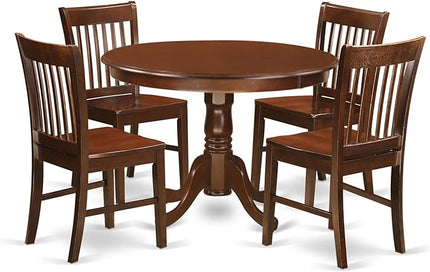 East West Furniture HLNO5-MAH-W 5 Piece Dinette Set for 4 Includes a Round Dining Table with Pedestal and 4 Dining Room Chairs, 42x42 Inch, Mahogany - LeafyLoom