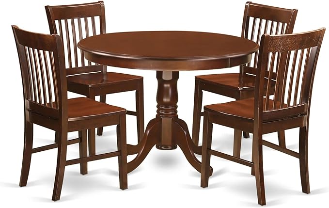 East West Furniture HLNO5-MAH-W 5 Piece Dinette Set for 4 Includes a Round Dining Table with Pedestal and 4 Dining Room Chairs, 42x42 Inch, Mahogany - LeafyLoom