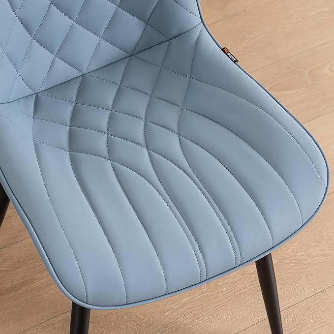 YOUNUOKE Dining Chairs Set of 2 Mid Century Modern Kitchen Chair Comfortable Upholstered Faux Leather Dinner Chairs for Kitchen Dining Room, Blue - LeafyLoom