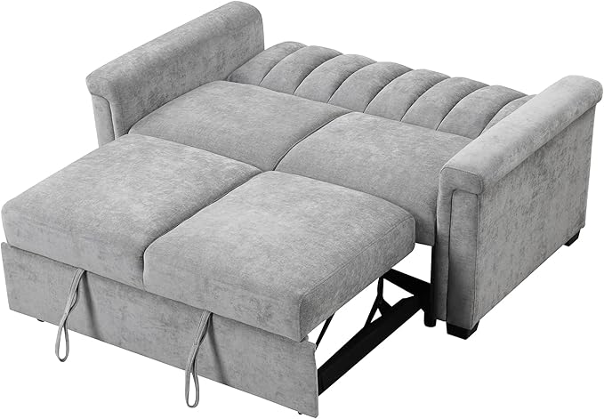 3 in 1 Oversized Convertible Loveseat Sleeper Sofa Bed,Contemporary Channel Tufted Love Seats Sofabed W/Pull Out Sleep Couch,Thicker Cushions and Padded Armrests for Living Room, 61", Grey-368 - LeafyLoom