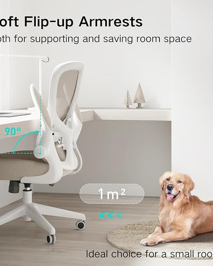 Hbada Office Chair Ergonomic Desk Chair, Office Desk Chairs with PU Silent Wheels, Breathable Mesh Computer Chair with Adjustable Lumbar Support, Flip-up Armrests, Tilt Function, Grey - LeafyLoom