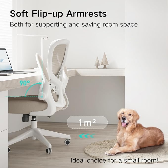 Hbada Office Chair Ergonomic Desk Chair, Office Desk Chairs with PU Silent Wheels, Breathable Mesh Computer Chair with Adjustable Lumbar Support, Flip-up Armrests, Tilt Function, Grey - LeafyLoom