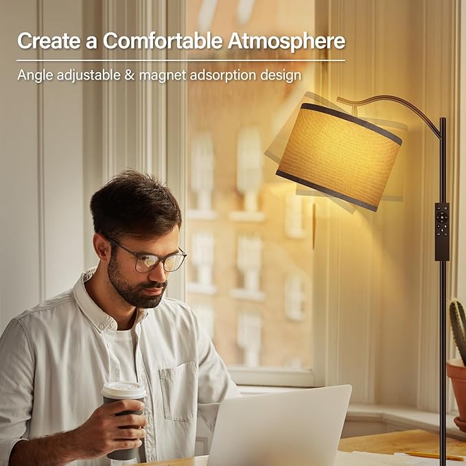 BoostArea Floor Lamp for Living Room,Arc Floor Lamp with Remote Control,Stepless Dimmable Brightness & Colors Temperature 2700k-6500k,Modern Standing Lamp for Bedroom Study Room Office,Grey - LeafyLoom