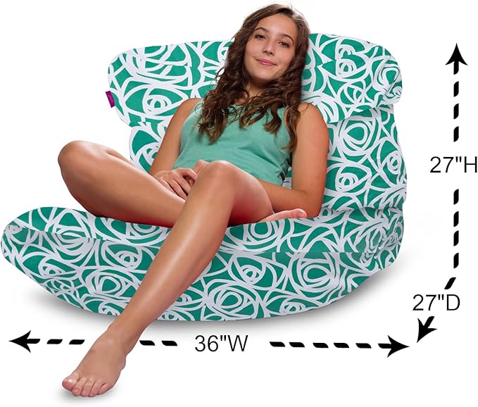 Posh Creations Structured Comfy Bean Bag Chair for Gaming, Reading, and Watching TV, Laguna Lounger, Canvas - Roses Mint - LeafyLoom