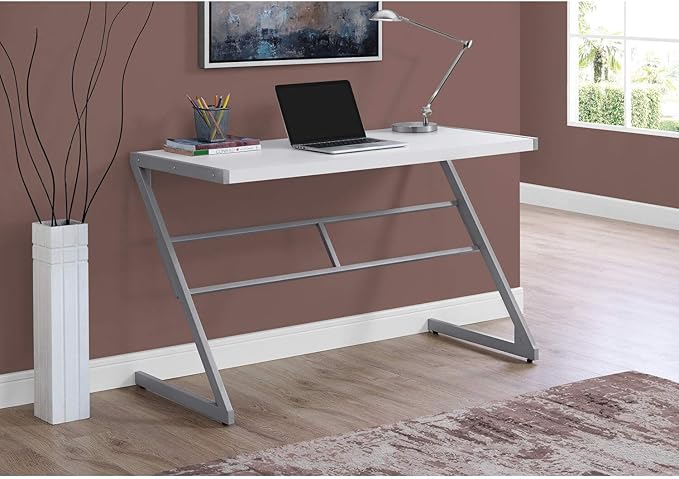 Monarch Specialties Simple Modern Study Laptop Table for Home & Office Computer Desk-Z-Shaped Metal Leg, 48" L, White - LeafyLoom