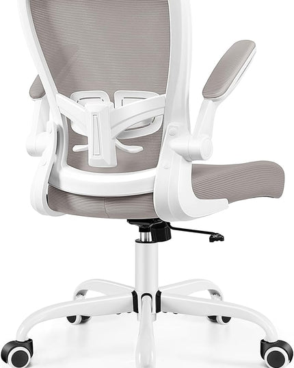 MINLOVE Office Chair Ergonomic Desk Chair with Adjustable Lumbar Support and Height, 90° Flip-up Armrests, Ergo Desk Chairs with Wheels, 360° Swivel Mesh Chair, Home Work Use (Gray) - LeafyLoom