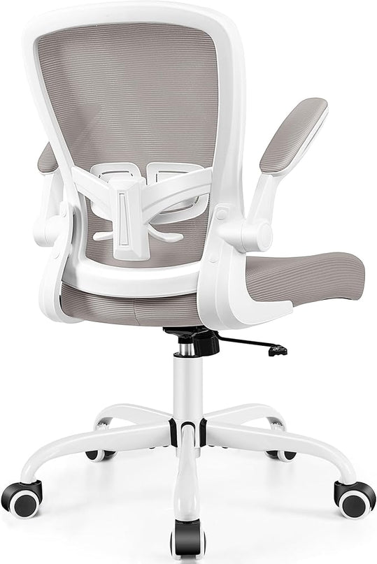MINLOVE Office Chair Ergonomic Desk Chair with Adjustable Lumbar Support and Height, 90° Flip-up Armrests, Ergo Desk Chairs with Wheels, 360° Swivel Mesh Chair, Home Work Use (Gray) - LeafyLoom