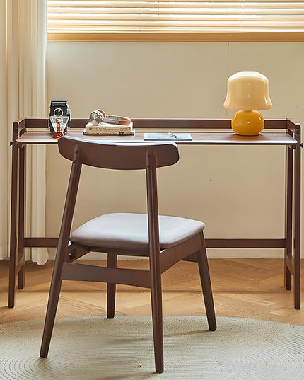 Computer Desk, Foldable Desk, Home Office Desks, Solid Wood Writing Desk, Mid Century Modern Desks, Oak Study Table, Folding Desks for Small Spaces, 39.4 W x 27.6 H x 13.6 D Inches, Walnut - LeafyLoom