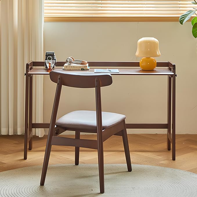 Computer Desk, Foldable Desk, Home Office Desks, Solid Wood Writing Desk, Mid Century Modern Desks, Oak Study Table, Folding Desks for Small Spaces, 39.4 W x 27.6 H x 13.6 D Inches, Walnut - LeafyLoom