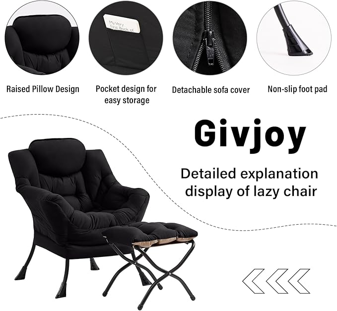 Cozy Lazy Chair and Ottoman, Large Contemporary Accent Lounge Chair Set, Leisure Upholstered Reading Armchair for Bedroom, Living Room, Dorm Rooms, Office - LeafyLoom