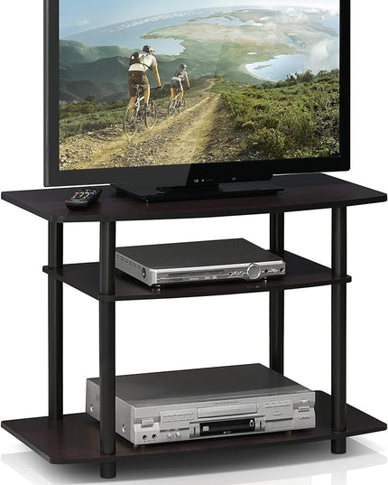 Furinno Turn-N-Tube No Tools 3-Tier Entertainment Center TV Stand for TV up to 32 Inch, Plastic Round Tubes, Dark Walnut - LeafyLoom