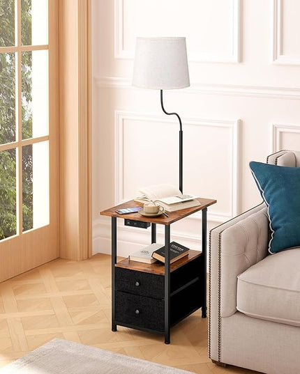 addlon Floor Lamp with Side Table, Nightstand with Charging Station, 3 Color Temperatures 9W LED Bulb, Floor Lamps for Living Room, Bedroom, Storage End Tables Living Room - Vintage - LeafyLoom