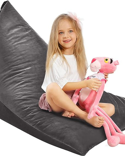 Aubliss Stuffed Animal Storage Bean Bag Chairs Cover, 50"x 35" Extra Large Velvet Bean Bags Chair for Kids & Adults, Ultra Soft Zipper Beanbag Toy Storage for Boys Girls - Darkgrey - LeafyLoom