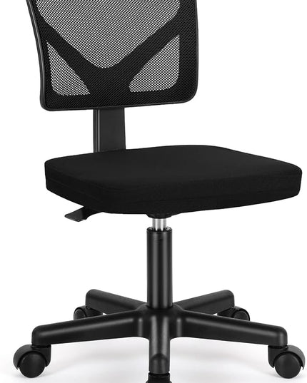 Armless Small Home Office Desk Chair, Ergonomic Low Back Computer Chair, Adjustable Rolling Swivel Task Chair with Lumbar Support for Small Space, 1 Pack - LeafyLoom
