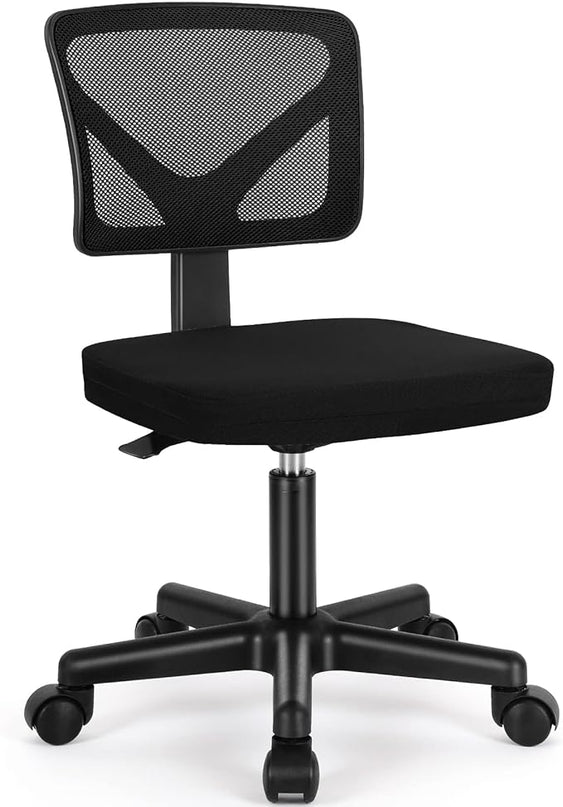 Armless Small Home Office Desk Chair, Ergonomic Low Back Computer Chair, Adjustable Rolling Swivel Task Chair with Lumbar Support for Small Space, 1 Pack - LeafyLoom