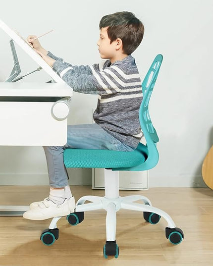 FurnitureR Kids Desk Chair, Armless Office Chair Small Adjsutable Swivel Task Chair with Soft Cushion for Study Kids Teens Child, Turquoise - LeafyLoom
