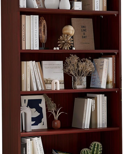Farini 5 shelf boockase Display Bookcase Freestanding Wooden Bookshelves for Home Office Living Room,60 Inch Height,Cherry - LeafyLoom