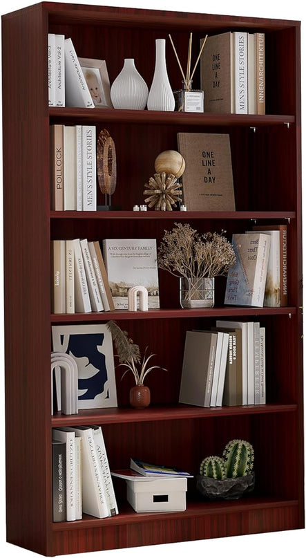 Farini 5 shelf boockase Display Bookcase Freestanding Wooden Bookshelves for Home Office Living Room,60 Inch Height,Cherry - LeafyLoom