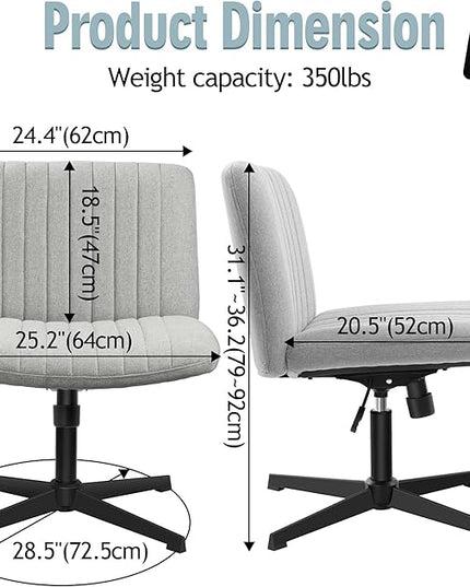 Armless Office Chair no Wheels, Ergonomic Wide Seat Swivel Desk Chair, Height Adjustable Cross Legged Comfortable Computer Chair for Living Room, Vanity Accent Chair LightGray - LeafyLoom
