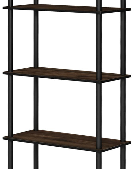 Furinno Turn-N-Tube 5-Tier Multipurpose Shelf / Display Rack / Storage Shelf / Bookshelf, Round Tubes, Columbia Walnut/Black - LeafyLoom