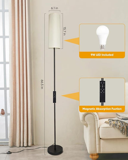 Modern Floor Lamp, LED Floor Lamp with Remote Control and Stepless Dimmable Colors Temperature & Brightness, Standing Lamps for Living Room Bedroom Office,Reading,9W Bulb Included(Beige) - LeafyLoom