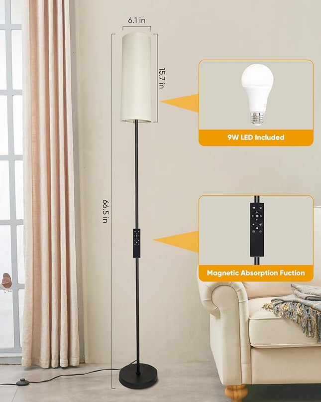 Modern Floor Lamp, LED Floor Lamp with Remote Control and Stepless Dimmable Colors Temperature & Brightness, Standing Lamps for Living Room Bedroom Office,Reading,9W Bulb Included(Beige) - LeafyLoom