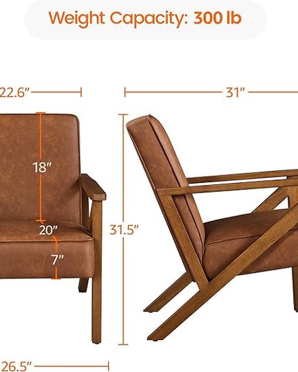 Yaheetech Accent Chair Faux Leather Armchair Lounge Chair with Wood Frame, Modern Retro Lounge Chair for Living Room/Office/Reception Area, Light Brown - LeafyLoom