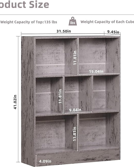 LEYAOYAO 7 Cube Bookshelf with Base,3 Tier Mid-Century Modern Grey Bookcase,Standing Wide Bookshelves Storage Organizer Shelf,Rustic Wood Display Cabinet Book Shelves for Bedroom,Living Room,Office - LeafyLoom