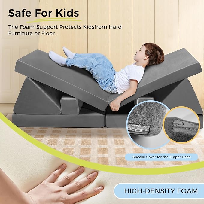 Modular Kids Play Couch, 18pcs Toddler Floor Sofa, Sectional Couch for Children, Fortplay Bedroom and Playroom Furniture for Playing, Creativing, Convertible Foam and Floor Cushion for Boys and Girls - LeafyLoom