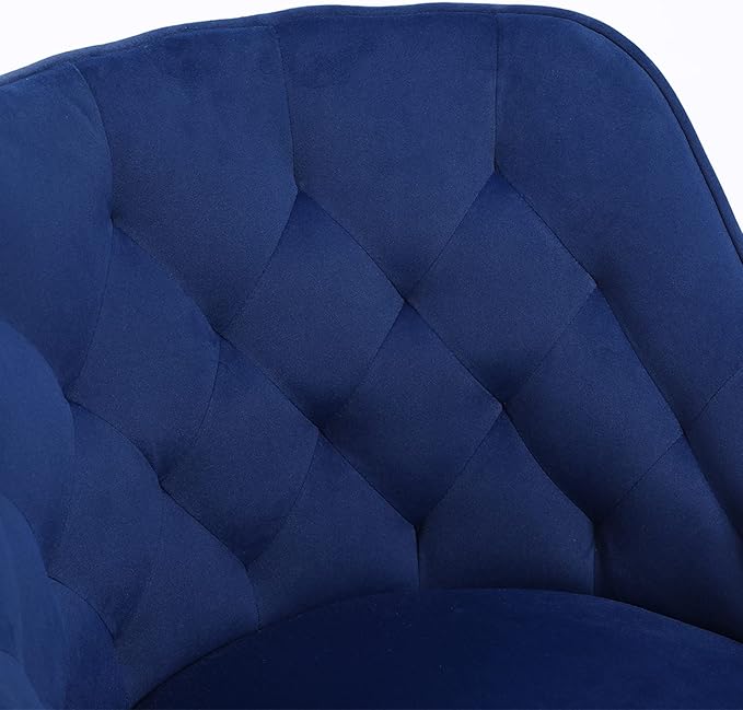 Velvet Desk Chair Vanity Chair for Makeup with Wheels and Back Home Office Chair Adjustable Rolling Swivel Chair for Bedroom Vanity Room Blue - LeafyLoom