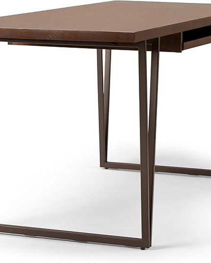 SIMPLIHOME Ryder SOLID WOOD and Metal 66 inch Wide Home Office Desk, Writing Table, Workstation, Study Table Furniture in Natural Aged Brown - LeafyLoom
