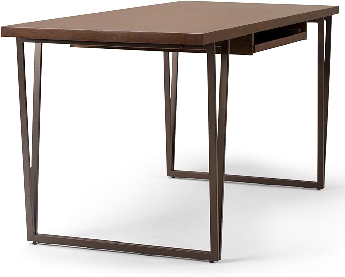 SIMPLIHOME Ryder SOLID WOOD and Metal 66 inch Wide Home Office Desk, Writing Table, Workstation, Study Table Furniture in Natural Aged Brown - LeafyLoom