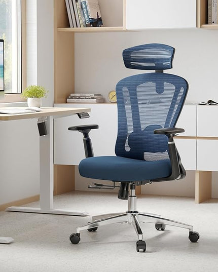 Farini Office Chair Ergonomic Desk Chair, High Back Office Chair with Wheels, Home Office Chair for Heavy People, Office Chair Adjustable Seat Depth, 3D Armrests and Adjustable Headrest, Blue - LeafyLoom