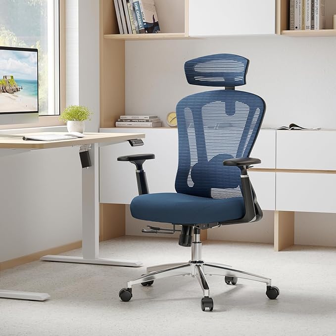 Farini Office Chair Ergonomic Desk Chair, High Back Office Chair with Wheels, Home Office Chair for Heavy People, Office Chair Adjustable Seat Depth, 3D Armrests and Adjustable Headrest, Blue - LeafyLoom