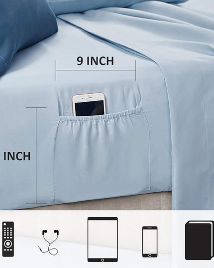 Comfort Spaces Bed in A Bag - Trendy Casual Design Cozy Comforter with Complete Sheet Set with Side Pocket, All Season Cover, Matching Shams, Full(80"x90"), Gloria, Damask Blue 9 Piece - LeafyLoom