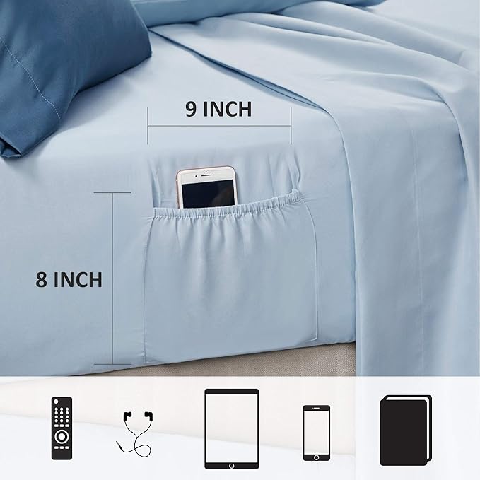 Comfort Spaces Bed in A Bag - Trendy Casual Design Cozy Comforter with Complete Sheet Set with Side Pocket, All Season Cover, Matching Shams, Full(80"x90"), Gloria, Damask Blue 9 Piece - LeafyLoom