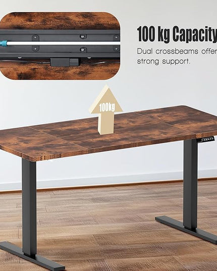 soges 63in Electric Standing Desk Ergonomic Height Adjustable Computer Desk Sit Stand Desk Home Office Desks Standing Desk, Vintage Brown - LeafyLoom