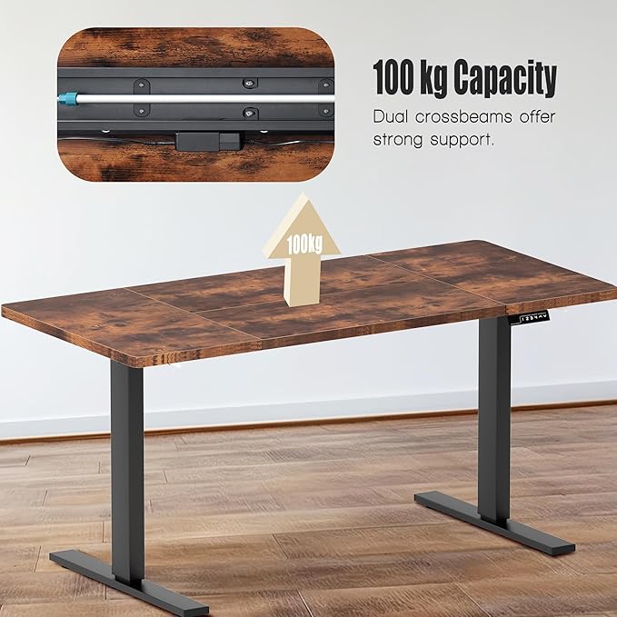 soges 63in Electric Standing Desk Ergonomic Height Adjustable Computer Desk Sit Stand Desk Home Office Desks Standing Desk, Vintage Brown - LeafyLoom