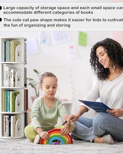 LEYUKEJI 360°Rotating Bookshelf 3-Tier Large Capacity 18" Diameter Kids Bookshelf PVC Plastic Display Cabinet,Corner Bookcase Space Saving Round Spinning Storage Rack With Small Silicone Hammer,White - LeafyLoom