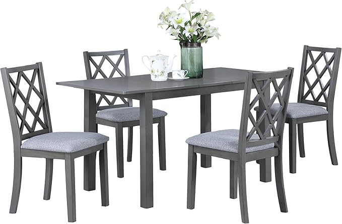 NicBex Dining Table Set for 4 Kitchen Table Set 5-Piece 59.5" Extendable Wood Dining Set with Upholstered Seat Cushion for Small Space, Living Room, Breakfast Nook, Gray - LeafyLoom