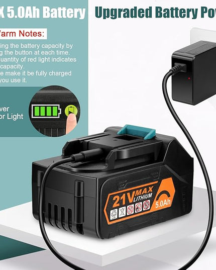 Leaf Blower - 320CFM 180MPH 21V Leaf Blower Cordless with 2 X 5.0 Ah Battery & Charger, Electric Leaf Blower Battery Powered Leaf Blower Lightweight for Snow Blowing & Lawn Care Yard Cleaning - LeafyLoom