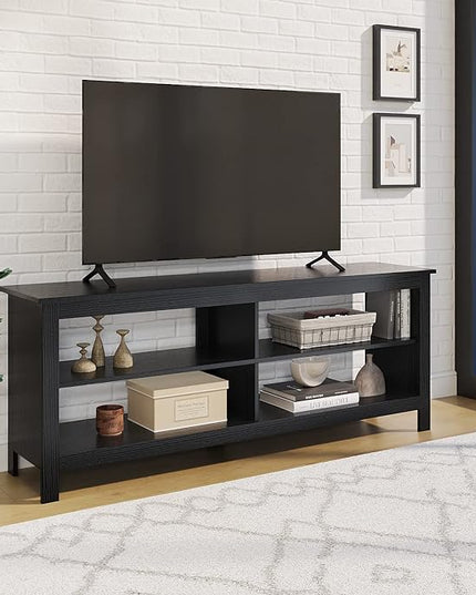 Panana TV Stand, Moden 4 Cubby TV Stand for 60 inch TV, Farmhouse Television Stands Entertainment Center Media Stand with Storage TV Table Stand for Living Room - LeafyLoom