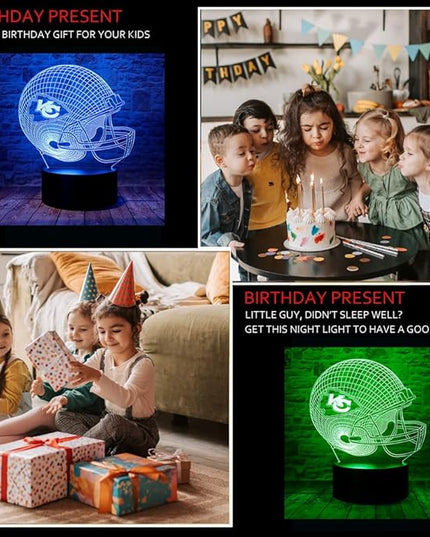 chenshiyan Cartoon Chiefs Football Helmet 3D Optical Illusion LED Bedroom Decor Sleep Table Lamp with Remote 7 Colors Night Light Birthday Xmas Gifts for Kids Boy Girl KC Men Women 2 - LeafyLoom