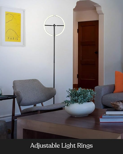 Brightech Halo Split Modern Bright LED Torchiere Floor Lamp for Offices - Dimmable, Tall Standing Lamp for Living Room or Bedroom - Adjustable Light w/Rotating Angles - Jet Black - LeafyLoom