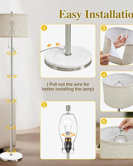 Marble Floor Lamp, Adjustable Height Standing Lamp with Marble Base Tall Lamp with Pull Chain Switch Floor Lamps for Living Room, Bedroom & Office Bulbs Not Included(Silver) - LeafyLoom