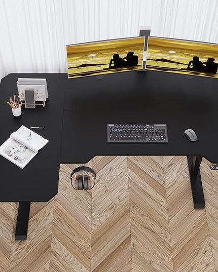 Adjustable Height L-Shaped 59 Inch Electric Standing Desk - Sit Stand Computer Desk, Stand Up Desk Table for Home Office, Black Frame and Top - LeafyLoom
