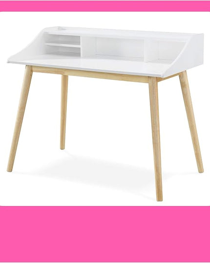 Alton Writing Computer Desk, Laptop PC Workstation, Retro Simple Study Table for Home Office, White - LeafyLoom