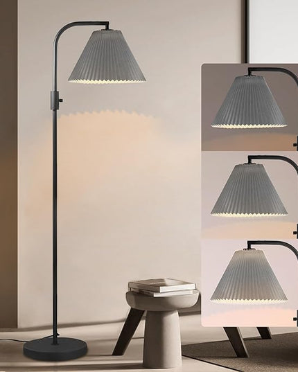 COFF Dimmable Floor Lamp, Arc Standing Lamp with 1000 Lumens LED Edison Bulb Included, Pleated Shade Modern Tall Pole Lamp for Living room, Bedroom, Office (Gray) - LeafyLoom
