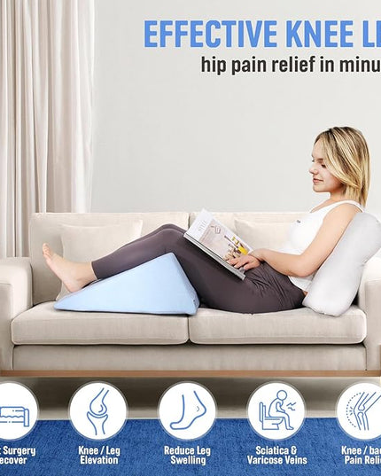 Knee Wedge Pillow Pure Memory Foam, 8" Triangle Knee Pillow for Back Sleeping or Post Surgery, Leg Pillow Bed Wedge for Knee Support Leg Elevation Sciatica Knee Hip Back Pain Relief - LeafyLoom